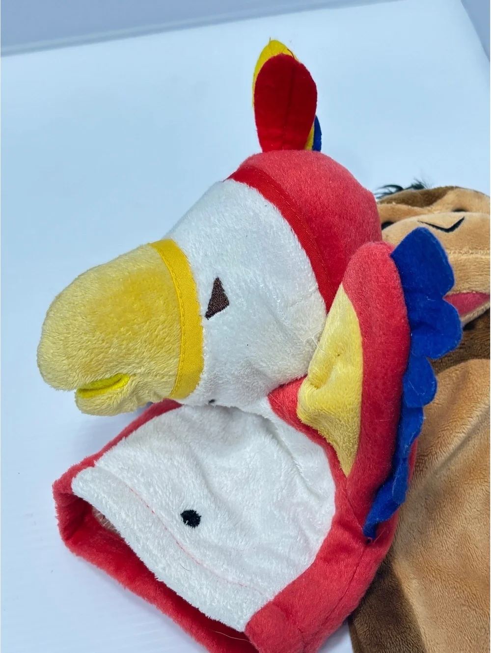 Set of 2 Plush Animal Hand Puppets - Parrot and Monkey - Soft Fabric, Colourful
